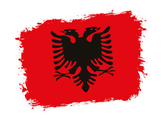 flag of Albania on brush painted grunge banner - vector illustration