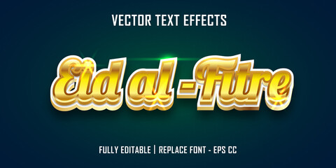 Eid al-fitre vector text effects with glossy golden color effects
