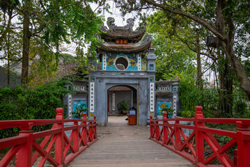 Entrance in the Jade Temple at the Lake of the returned Sword in the center of Hanoi. Vietnam
