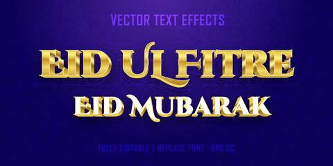 Eid ul fitre eid mubarak vector text effects with golden and white color effects