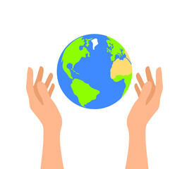 Female hands holding planet Earth isolated on a white background. Earth day concept