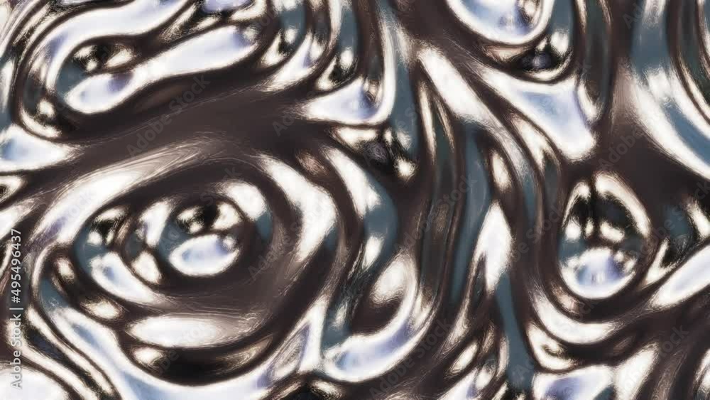 Poster realistic looping 3d animation of the abstract melting and morphing textured liquid silver metal ren