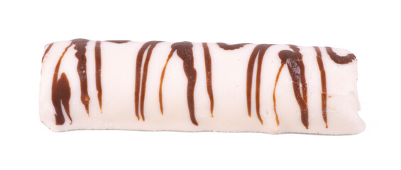 Chocolate and sweet cream filled cookies isolated on white background