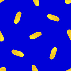 Seamless pattern of yellow oval pills on blue background, medical background for a clothes and fabric