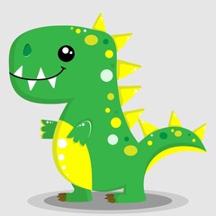 Little green cartoon Dino for greeting card or invitation, vector illustration