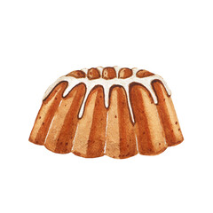 Watercolor Easter cake isolated on white background. Spring Easter holiday sweet food illustration