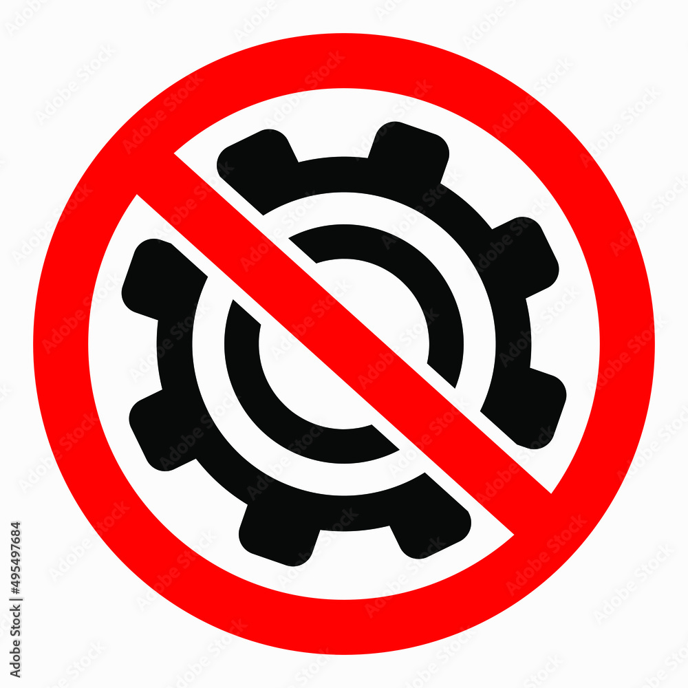 Poster do not repair. no settings. icon prohibition gear. shopping cart isolated minimal single flat linear