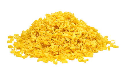 Heap of dry pasta in the form of an alphabet on a white background