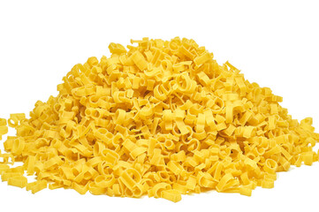 Heap of dry pasta in the form of an alphabet on a white background