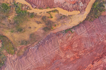 Aerial photography industrial mining red soil ground top view
