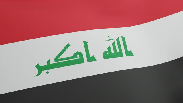 National flag of Iraq waving original size and colors 3D Render, Islamic Republic of Iraq flag textile, Arab Liberation flag with Kufic script, coat of arms Iraq independence day