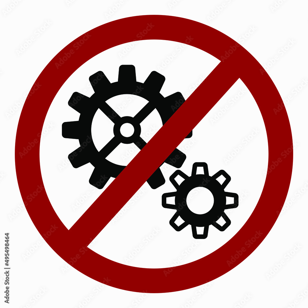 Poster do not repair. no settings. icon prohibition gear. shopping cart isolated minimal single flat linear