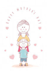 Woman and boy Mother and son Happy mothers day card Vector