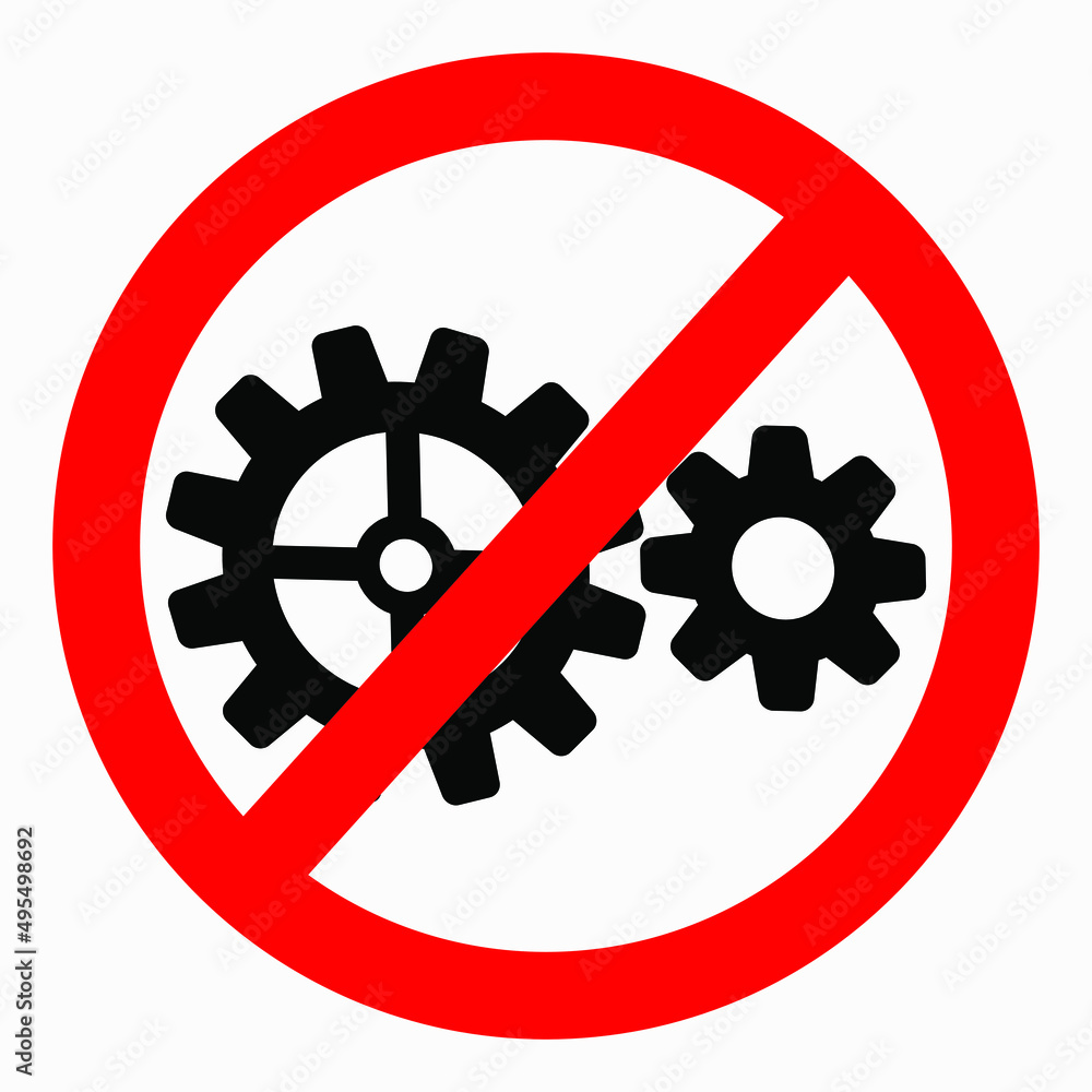 Poster do not repair. no settings. icon prohibition gear. shopping cart isolated minimal single flat linear