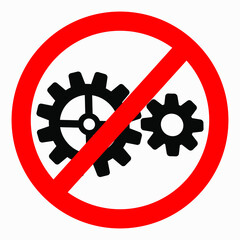 Do not repair. No settings. Icon prohibition gear. Shopping cart isolated minimal single flat linear icon for application and info-graphic. 