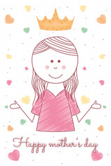Smiling woman with a crown Happy mothers day card Vector