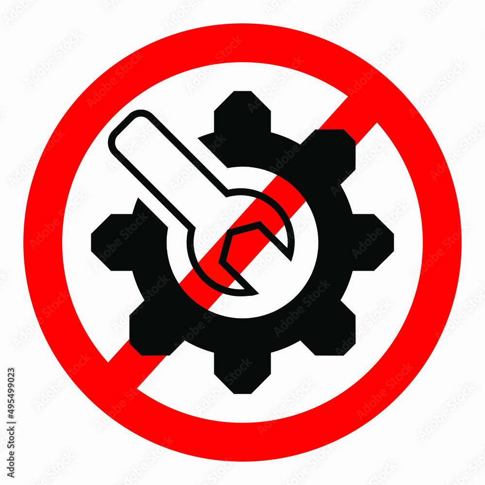 Poster do not repair. no settings. icon prohibition gear. shopping cart isolated minimal single flat linear