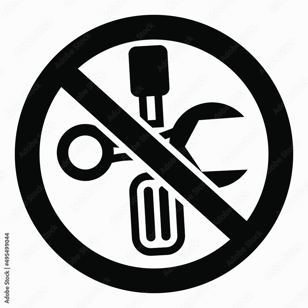 Aufkleber do not repair. no settings. icon prohibition gear. shopping cart isolated minimal single flat linear