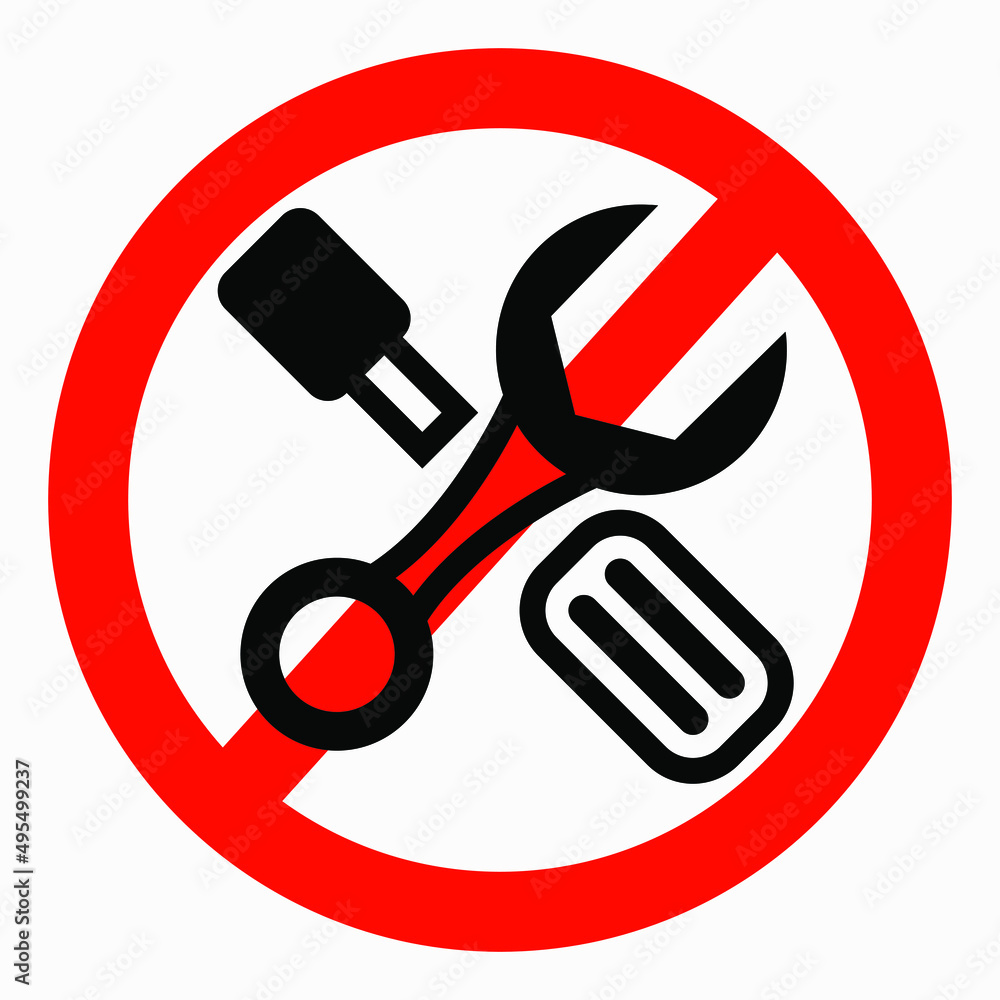 Poster do not repair. no settings. icon prohibition gear. shopping cart isolated minimal single flat linear