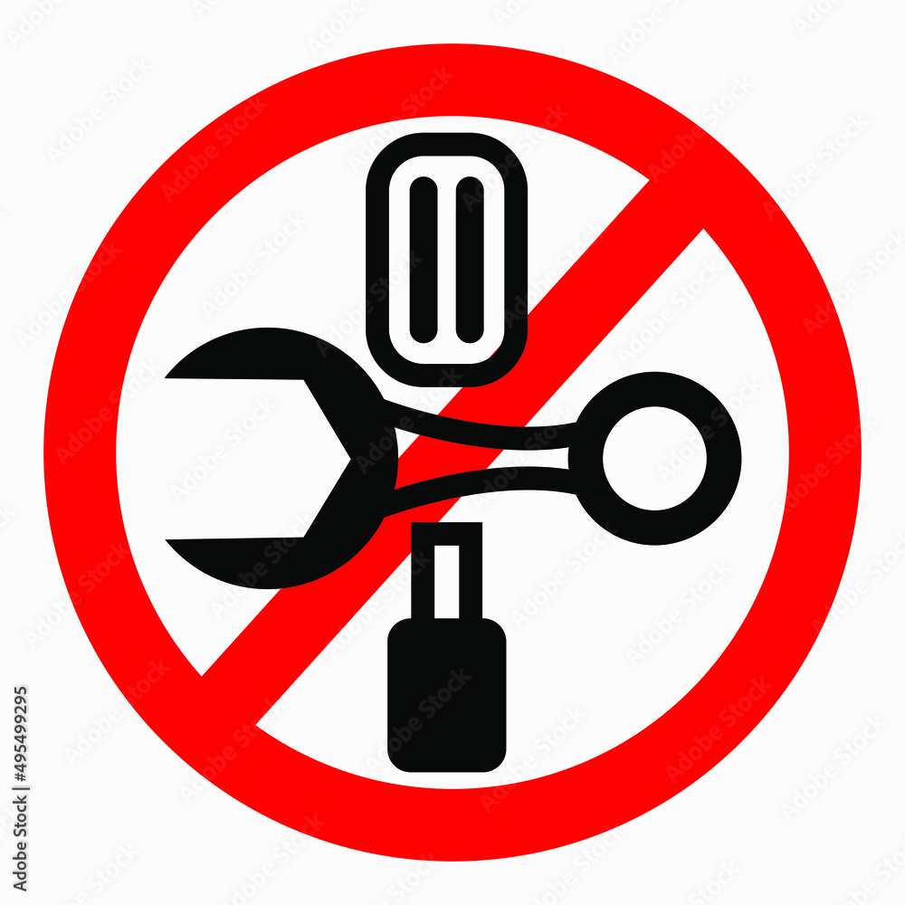 Poster do not repair. no settings. icon prohibition gear. shopping cart isolated minimal single flat linear