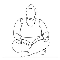 a fat woman sits in a lotus and meditates