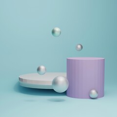 3d render illustration abstract geometric shape background podium template for presentation blue pink color