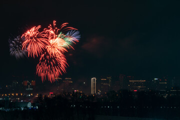 Firework with cityscape night light	
