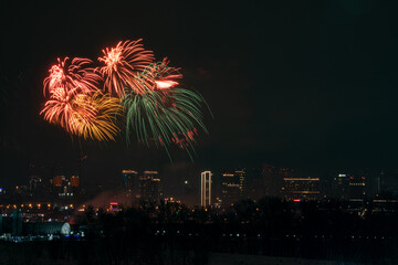 Firework with cityscape night light	
