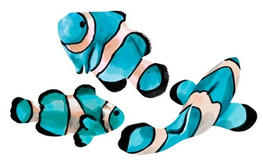 Watercolor Bright neon fish. Clownfish. variegated bright fish