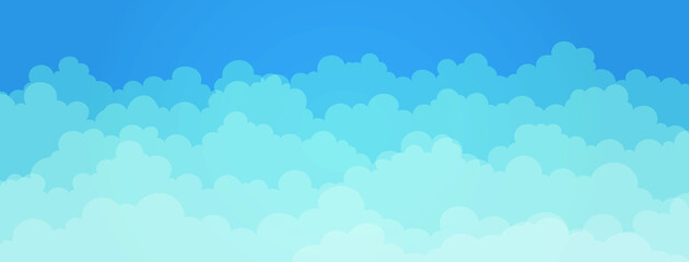Fototapeta premium Sky and Clouds, Beautiful Background. Stylish design with a flat, cartoon poster, flyers, postcards, web banners. holiday mood, airy atmosphere. Isolated Object. Ultra Wide size. Vector illustration.
