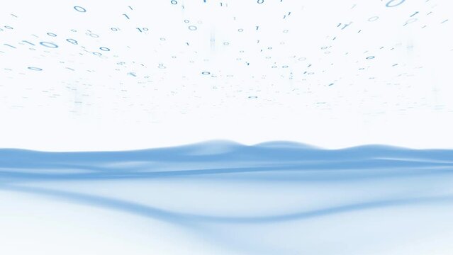 Artistic binary numbers looping with waves on white background.