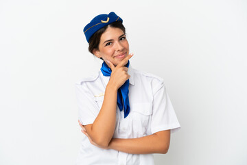 Airplane stewardess caucasian woman isolated on white background smiling