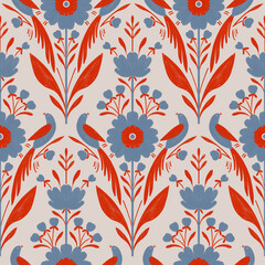 floral folk damask seamless pattern