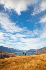 Adventure couple on vacation hiking trip South Island