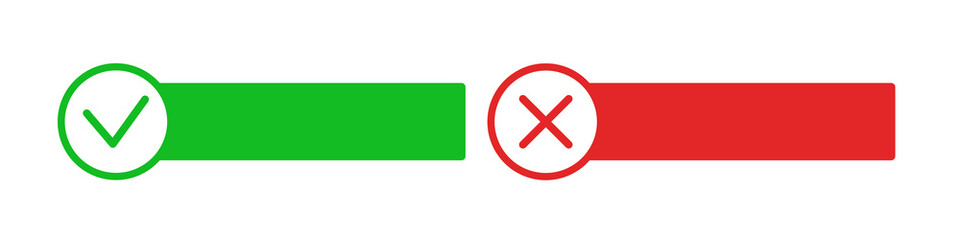 Ok and Cancel buttons. Red and green icons. Vector clipart isolated on white background.