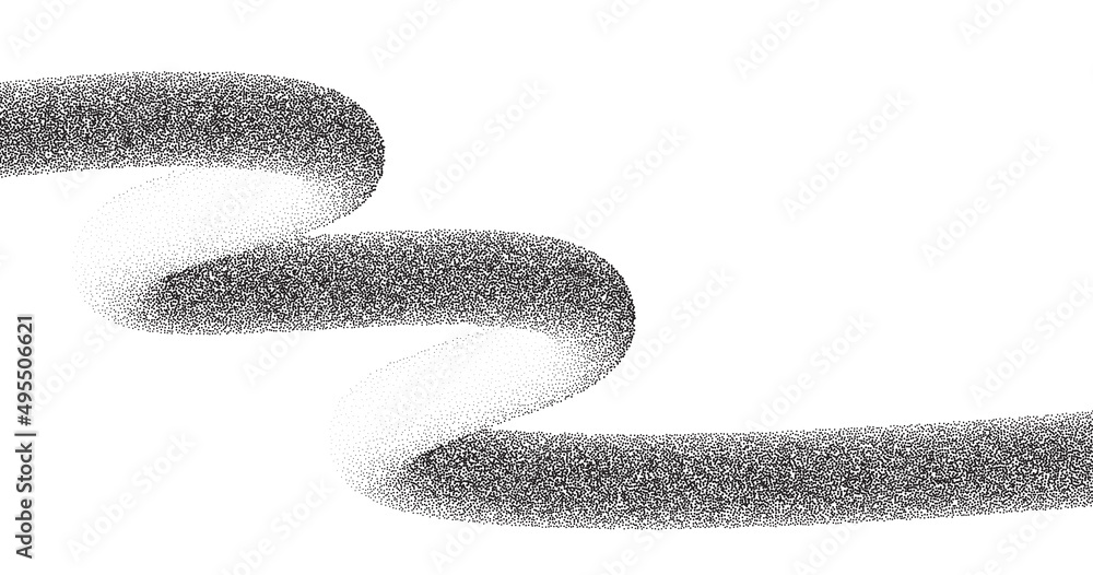 Poster dotwork wave pattern vector background. black grunge noise stipple dots wave. sand grain effect. bla