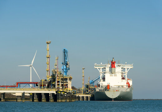 Industrial ship moored at GATE LNG terminal, Rotterdam, Netherlands