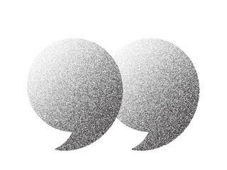 Dotwork pattern speech bubble. Black noise stipple dots quotation comma. Sand grain effect. Black dots grunge banner. Quote mark noise dotwork pattern. Stochastic dotted comment sign. Vector