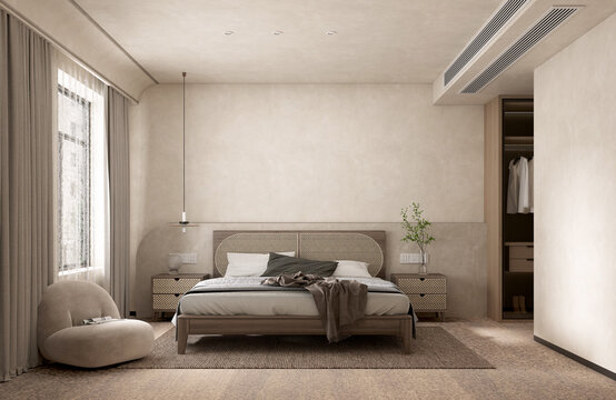 3d render. Modern bedroom interior scene.