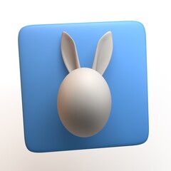 Easter egg icon with easter bunny ears. Copy space. 3D illustration.