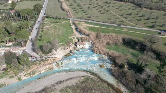 Aerial view of Cascate del Mulino di Saturnia, Tuscany, Italy