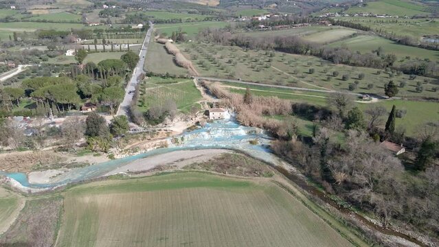 Aerial view of Cascate del Mulino di Saturnia, Tuscany, Italy
