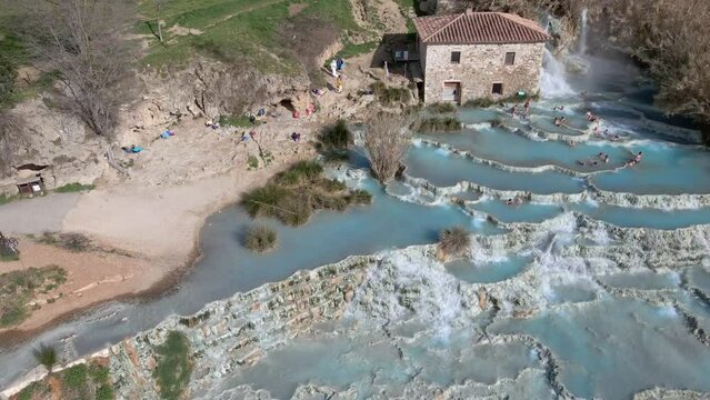 Aerial view of Cascate del Mulino di Saturnia, Tuscany, Italy