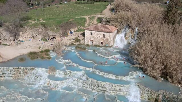 Aerial view of Cascate del Mulino di Saturnia, Tuscany, Italy