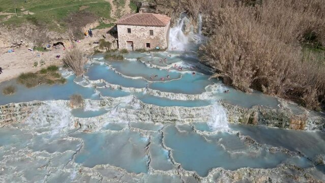 Aerial view of Cascate del Mulino di Saturnia, Tuscany, Italy