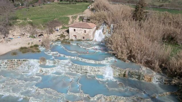 Aerial view of Cascate del Mulino di Saturnia, Tuscany, Italy