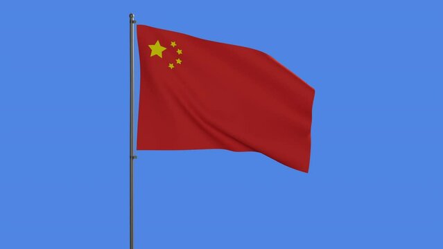 Blue screen chromakey flag of China animation. People's Republic of China national flag