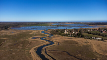 An aerial view of the village of Blythburgh in Suffolk, UK