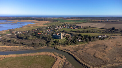 Fototapeta na wymiar An aerial view of the village of Blythburgh in Suffolk, UK