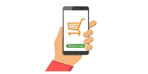 mobile in hand showing online shopping